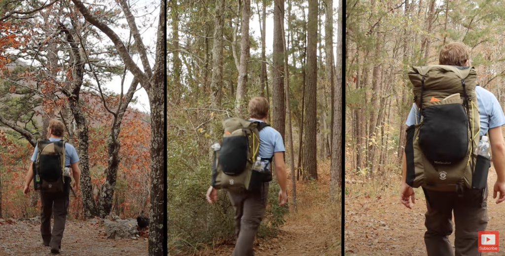 Backpack at three different weights