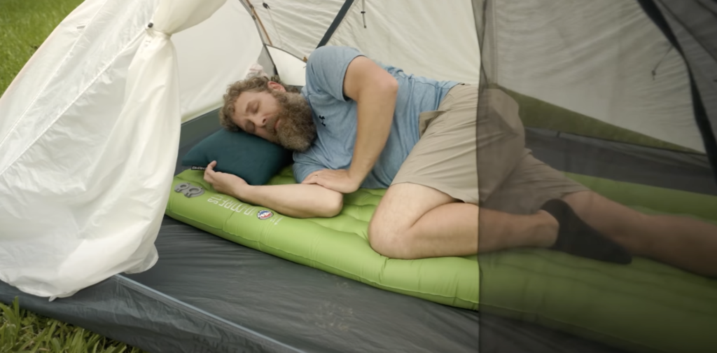 Steven's sleeping position on a wide mattress